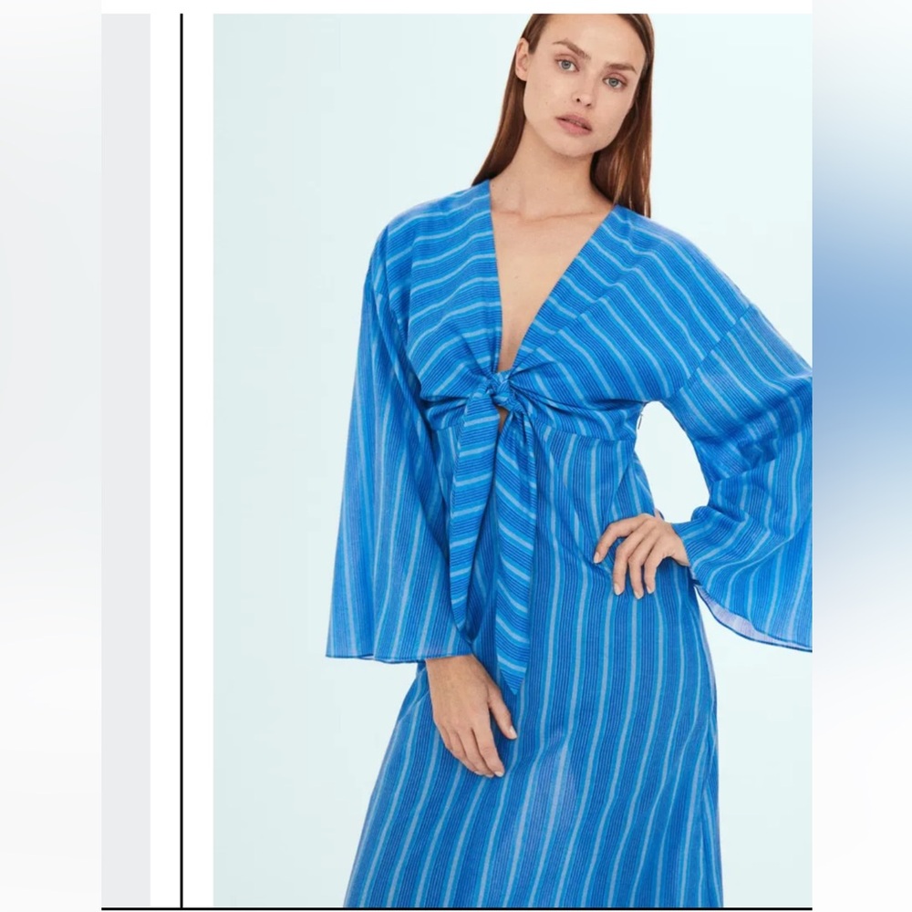 New! Mango X Simon Miller XS/2 Blue Striped Dress with knot detail. - Picture 4 of 12